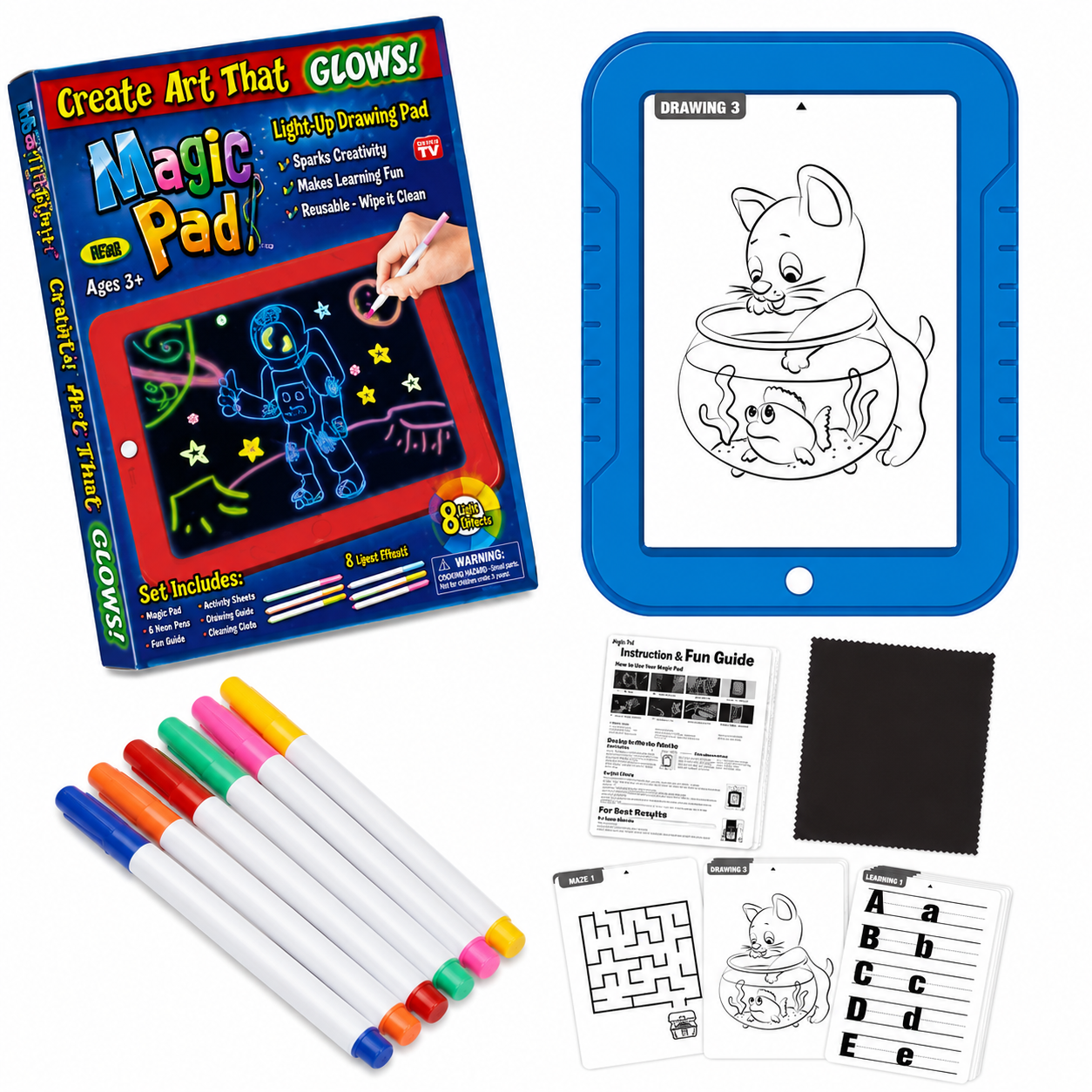 Kids Learning Magic Drawing Pad with LED Light Board